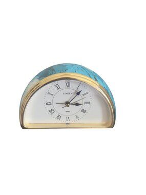 Linden Clock Half Circle w/ Gold Trim & Blue / Aqua Retro Design